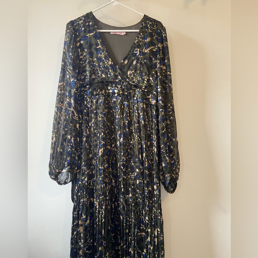 NWOT Traffic People multicolor fit and flare midi dress with long sleeves